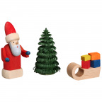 Holz-Miniaturen "Weihnachtsmann mit Schlitten" (1 Set)