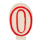 Zahlenkerze "0", weiß/rot (1 St.)