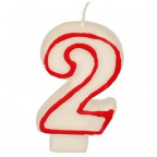 Zahlenkerze "2", weiß/rot (1 St.)