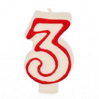 Zahlenkerze "3", weiß/rot (1 St.)