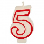 Zahlenkerze "5", weiß/rot (1 St.)