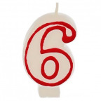 Zahlenkerze "6", weiß/rot (1 St.)