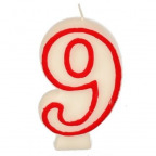 Zahlenkerze "9", weiß/rot (1 St.)