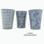 Keramikbecher mit weiß-blauem Dekor (1 St.)
